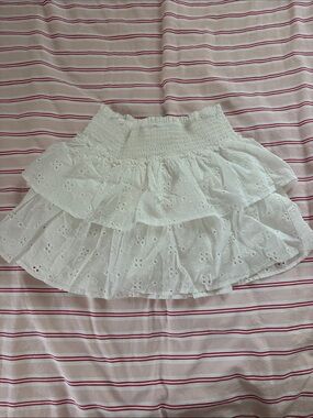 White Eyelet Tiered Mini Skirt - Lightweight Ruffled Summer Skirt